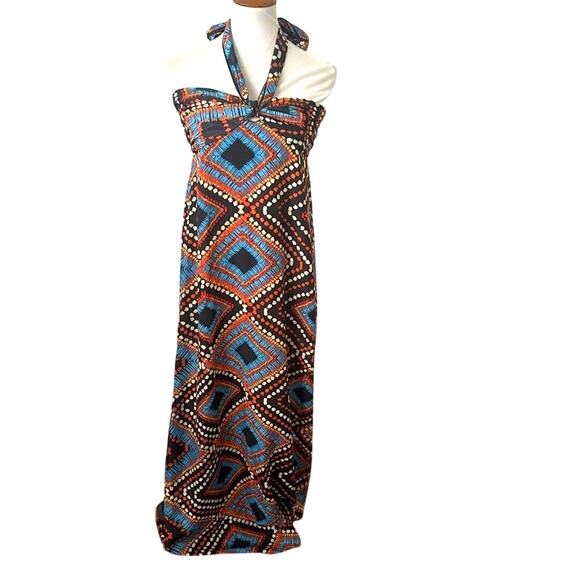 Xhilaration Halter Top Black Boho Geometric Maxi Dress Size Women's Small - Picture 1 of 4